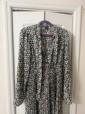 SHEIN Black Floral Blouse with White and Blue Accents